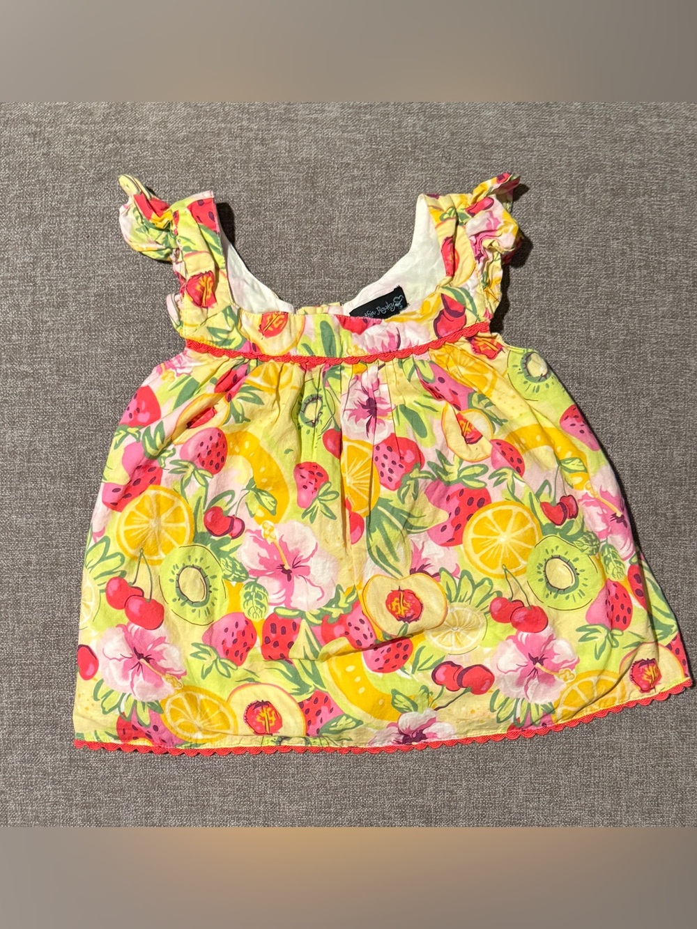 Tropical Fruit Print Ruffle Tank Top M 7/8